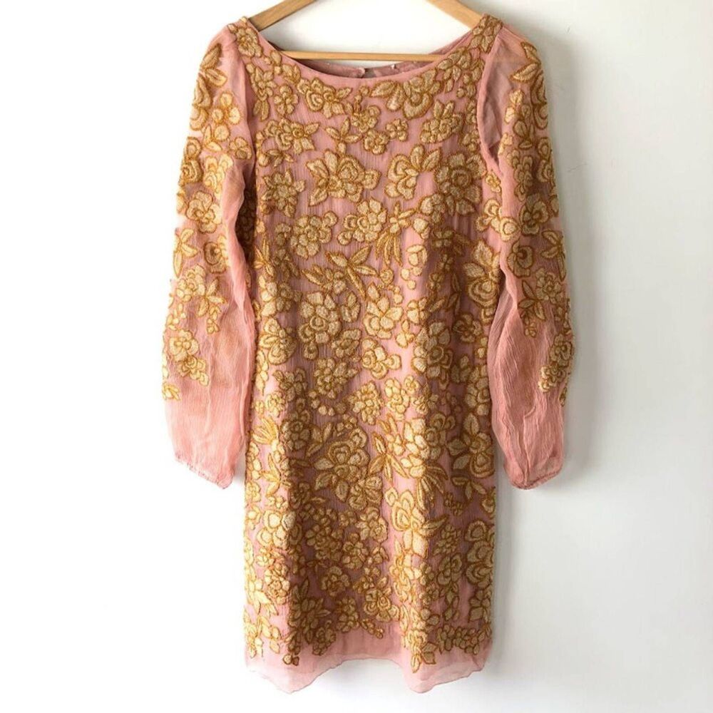 SUNDANCE xs pink floral embroidery dress Sheath Floral Pink Wedding shift lace